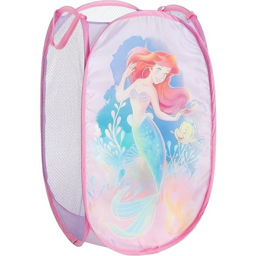 Disney Little Mermaid Ariel Pop-Up Hamper,Collapsible Laundry Basket with Sturdy Handles, 21x13.5x13.5, Lightweight Storage for Kids' Bedroom or Bathroom