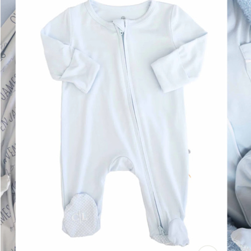 Baby Blue Bamboo Zipper Footie