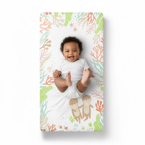 Otter Crib Sheet, Coral Reef, Unisex Nursery Bedding