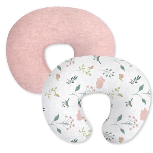 Little Grape Land Muslin Nursing Pillow Covers 2 Pack, 100% Cotton Removable Breastfeeding Pillow Covers, Feeding Pillow Slipcovers for Baby Boys & Girls, (Bunny & Pink)