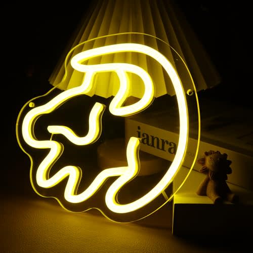 Acrossoce Animated Lion Neon Sign Light for Wall Decor, Dimmable Cartoon Led Lion Neon Light for Bedroom, Children's Room,Game Room Decor, LED Neon Signs Bar Club Party Gifts Art for Boys Girls (Yellow)