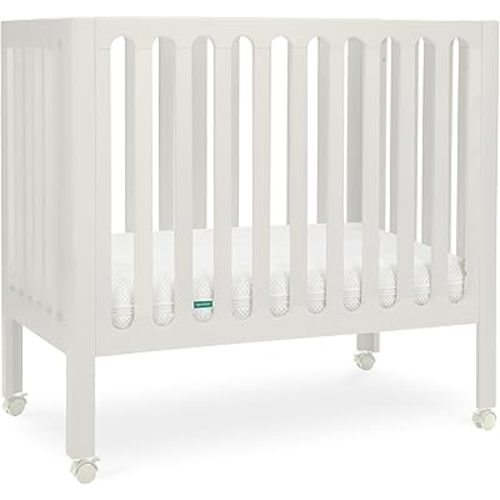 Newton Baby Galileo Mini Crib Solid Beech Wood with Wheels in Warm White, Mini Crib Mattress Included, Adjustable Mattress Height, Ultra-Safe Non-Toxic Finish