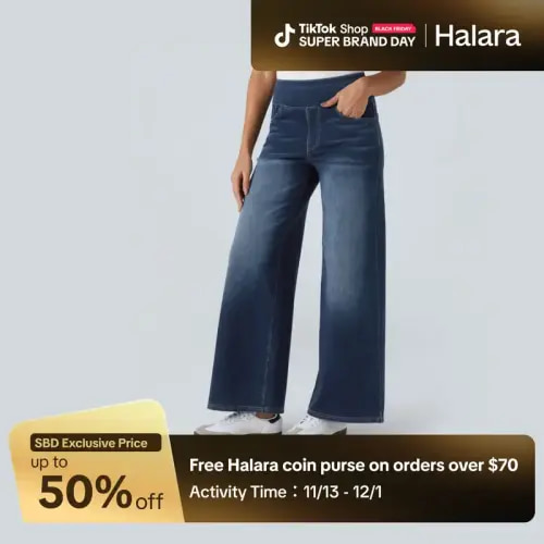Halara Flex High Waisted Multiple Pockets Baggy Wide Leg Washed | Black Friday Sale TikTok Shop