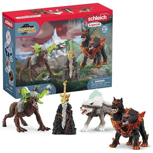 Schleich Eldrador Creatures - 5PC Fantasy Creature Set - Ice Wolf, Lava Hound, Rock Beast and Sword Figure Playset - Animal Monster Figurines for Boys and Girls - Durable Toys for Kids Ages 7+ | 72179