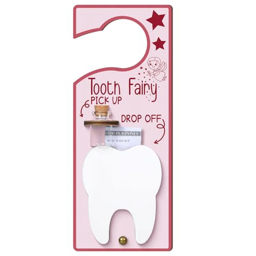DoubleFill Tooth Fairy Holder Bag Door Hanger with Money Slot Keepsake Bottle Velvet Pouch Teeth Fairy Box Encourage Gift for Lost Teeth Boy Girl Milk (Fresh,Pink)