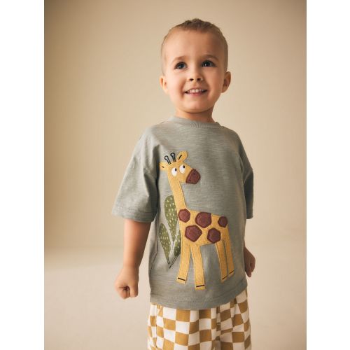 Green Giraffe Short Sleeve Appliqué T-Shirt (3mths-7yrs)