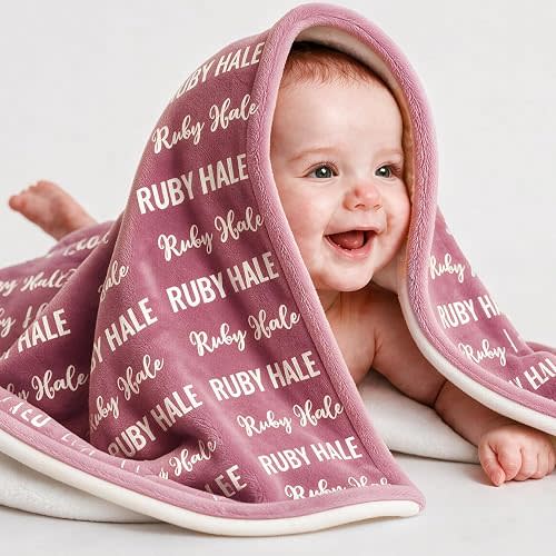 Personalized Fleece Baby Blanket with Name for Girls, Ultra Soft Cozy Receiving Blankets Toddler Swaddles for Crib Stroller, Custom Newborn Gifts for Baby Girls Kids