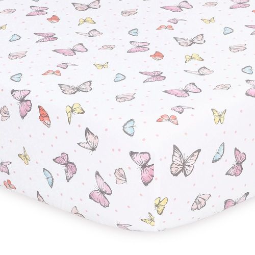 Peanut Shell Cot Fitted Sheet Butterfly Whisper