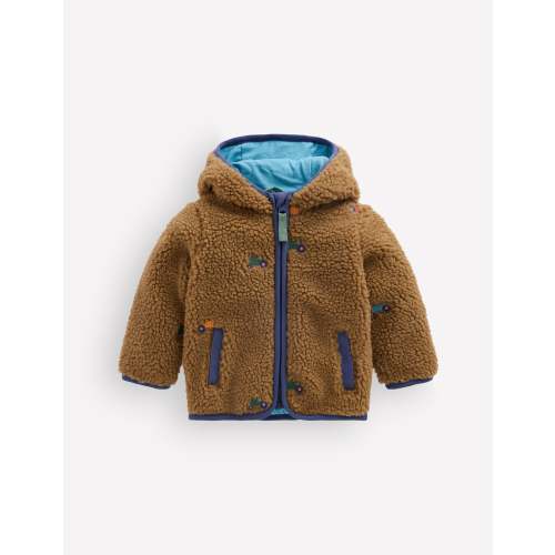 Embroidered Borg Jacket-Brown Multi Tractors