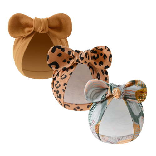 Dalrosia 3PCS Newborn Baby Girls Hats Hospital Hat Baby Cotton Beanie Infant Big Bow Hats for 0-6 Months