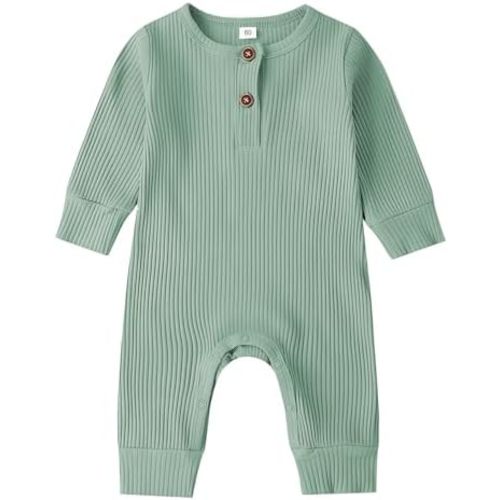 Newborn Baby Boy Girl Romper Infant Long Sleeve Solid Ribbed Button Clothes Bodysuit Jumpsuit