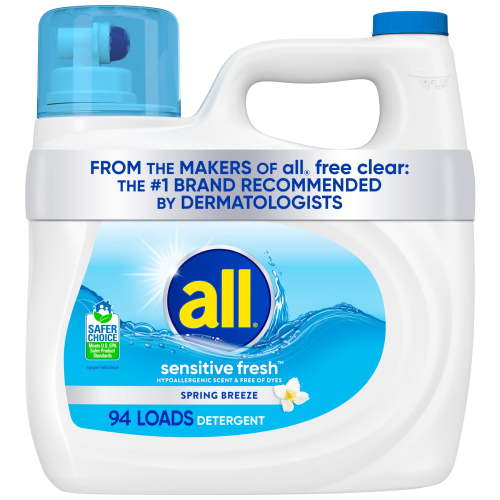 all® Sensitive Fresh Liquid Laundry Detergent, Hypoallergenic Spring Breeze Scent & Free of Dyes, Gentle for Sensitive Skin, 118 Ounce, 94 Loads