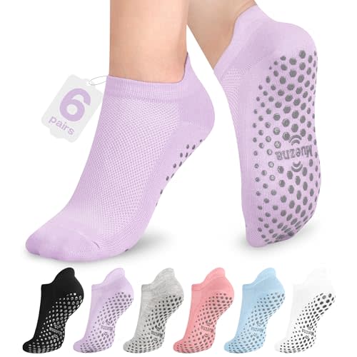 Muezna 6 Pairs Pilates Grip Socks for Women, Non Slip Yoga Socks with Grips, Grippy Socks for Barre, and Hospital