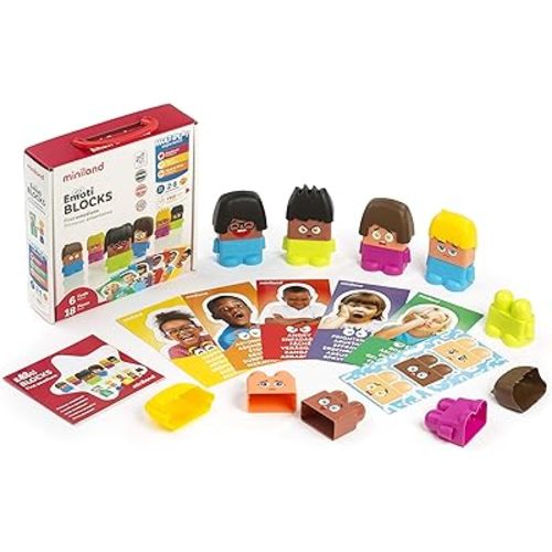 Miniland Emotiblocks for Children's from 2 to 6 Years. 1 to 6 Players. Social Emotional Learning Tool which Help Kids to Understand Facial cues and How to Express Feelings. Autism and Asperger Toy.