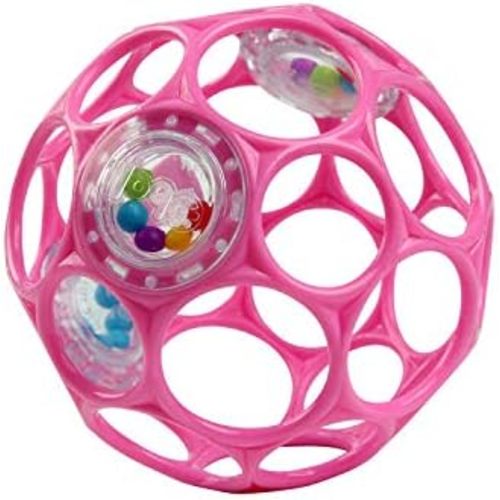 Bright Starts Oball Easy-Grasp Baby Rattle Ball, Pink, Ages Newborn and Up, 4 Inches
