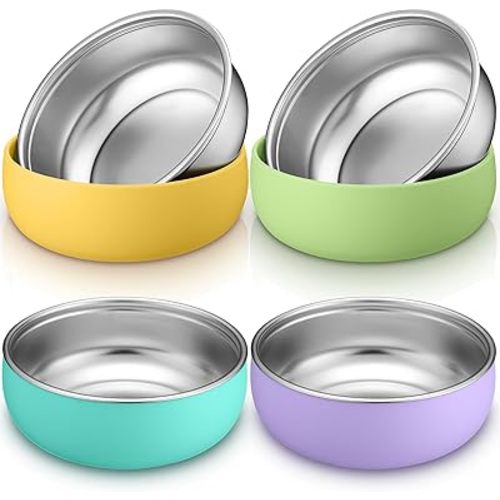 Nuogo 4 Pcs 304 Stainless Steel Baby Bowls with Removable Silicone Shell Toddler Bowls Kids Anti Scald Snack Container for Food Feeding, Dishwasher Safe (Classic Color)
