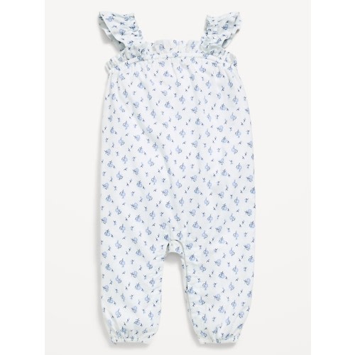 Printed Sleeveless Textured Ruffle-Trim Jumpsuit for Baby