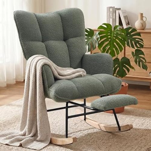 Nursery Rocking Chair, Teddy Nursery Glider with Footrest, Green