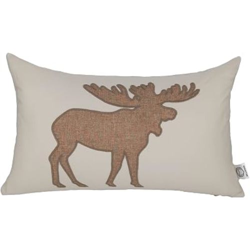 Lumbar Pillow Covers 12x20 Inches Moose Decorative Cotton Linen Throw Lumbar Waist Embroidered Cushions Covers for Couch Sofa Bedroom (Khaki)