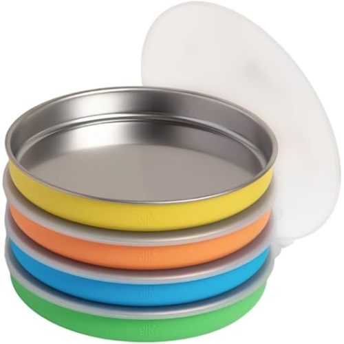 Elk and Friends Kids/Toddler 7.8" Stainless Steel Plates + Lids | 4pk