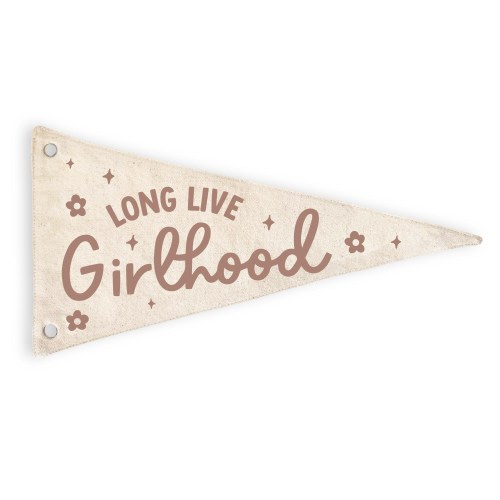 Long Live Girlhood Canvas Pennant Flag | Girls Room Wall Hanging | Minimalist Kids Room Decor | Playroom Decor Banner | Girly Kids Sign