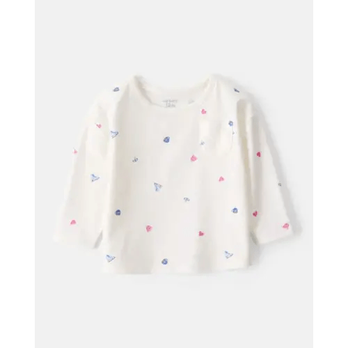 Baby Girl Winter Print Long-Sleeve Top - White | Carter's