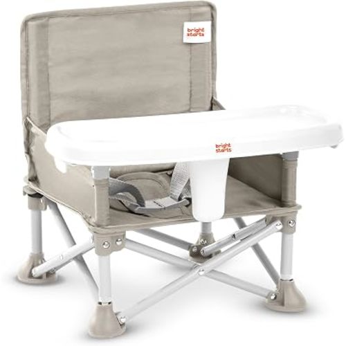 Bright Starts Pop 'N Sit Portable Booster, Indoor/Outdoor Use, Floor Seat with Feeding Tray, Oat, 6 Mos - 3 Yrs