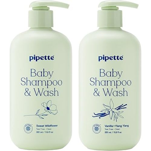 Pipette Baby Scented Shampoo + Wash Discovery Duo, Pack of 2, Includes Sweet Wildflower and Vanilla + Ylang Ylang Scents, Gentle Tear-Free Newborn Baby Bath Essentials, Non-Toxic and Hypoallergenic