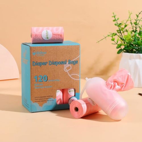 USBOO Disposable Diaper Bags for Baby -Cherry Blossom Scented, Pink