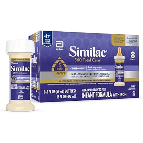 Similac 360 Total Care Gentle Comfort Baby Formula, Easy-to-Digest Formula, Has 5 HMO Prebiotics, Ready-to-Feed Infant Formula, 2-fl-oz Bottle, Pack of 8