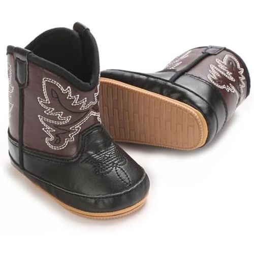 Karwuiio Toddler Baby Boys Girls Western Cowboy Boots First Walker Crib Shoes Soft Sole Non-Slip Moccasins Bootie