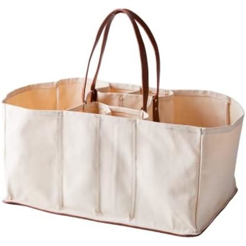 CapaBunga Grocery Tote Bag 5 Pocket Large Utility Tote with Handles Vegan Leather Base - Reusable Shopping Bags for Groceries