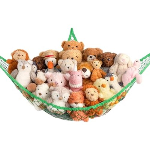 Stuffed Animal Storage Hammock Net Corner - Large Toy Hammock Net for Stuffed Animals Room Decor - Cute Stuff Animal Organizer Holder for Plush Plushie - Kids Baby Nursery Wall Bedroom Home Decor
