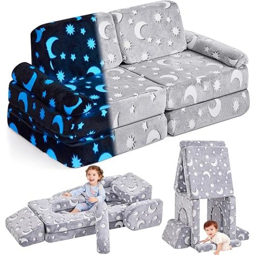 IFNOW Star Modular Kids Play Couch for Toddlers 1-3,10 PC Glow-in-the-Dark