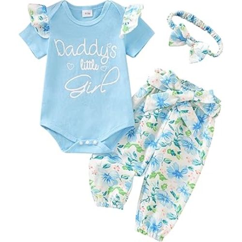 AMAWMW Baby Girl Clothes Set Daddys Little Girl Ruffle Romper Top Camouflage Pants Newborn Infant Baby Girl Outfit