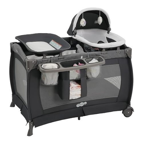Pamo Babe Pack and Play 4 in 1 Playard Portable Playard Foldable Playpen for Baby and Toddler Portable Crib Mattress Diaper Changer for Newborn (Grey)