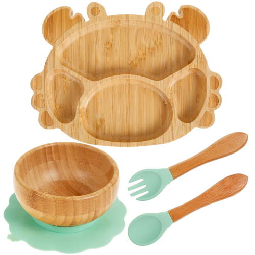 6 Pcs Bamboo Baby Suction Plates Bowls Set Anti Slip Toddlers Divided Plate Food Bowl with Silicone Suction Self Feeding Platter for Toddlers Baby