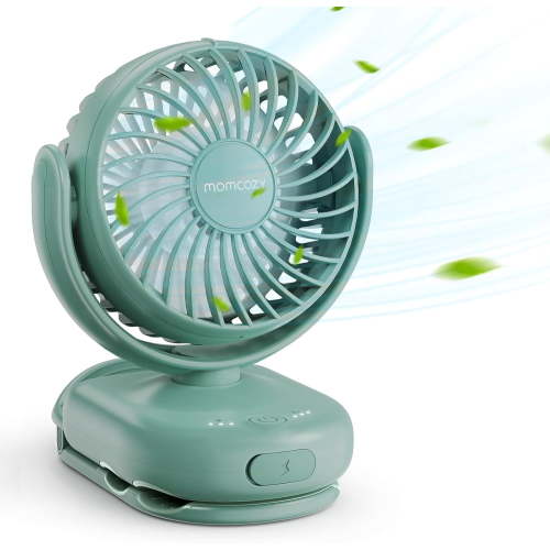 Momcozy Portable Stroller Fan with Clip | 4-Speed Mini-Fan for Carrier | Personal Fans Ultra Light 0.26lb | Gaps ≤4.5mm | Handheld Cooling | Rechargeable Rotate for Diaper Backpack/Table/Chair
