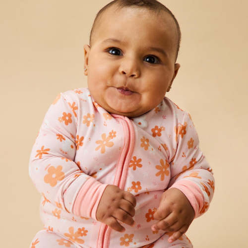 Flower Power Clever Zip Baby Pajamas Pink Floral Print / 0 - 3 M