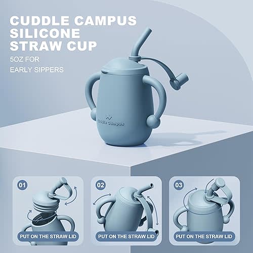 Cuddle Campus Pack of 2 Silicone Baby Training Cup, Shatterproof Toddler Sippy Cups with Straw, Open Cup for Baby, 6+ Months 5 Oz