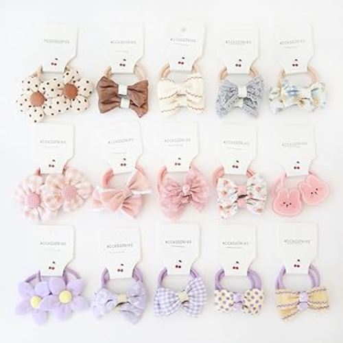 30 Pcs (15 Pairs) Baby Girl Hair Ties with Bows - 1.2 Inch Small Ponytail Holders, Elastic Pigtails Bands & Hair Accessories