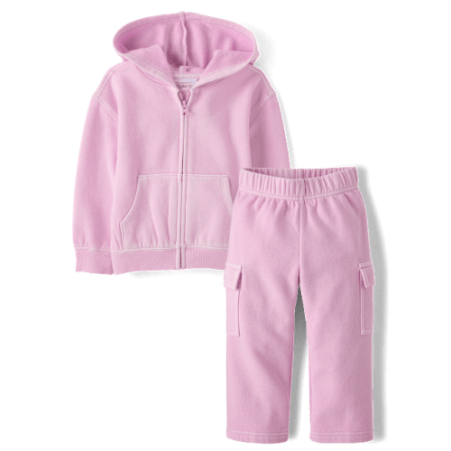 Toddler Girls Garment Dyed Premium Fleece 2-Piece Outfit Set - Purple