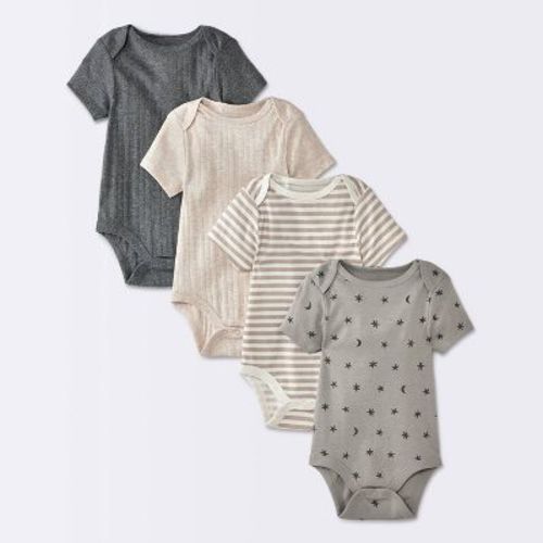 Baby 4pk Moon Short Sleeve Bodysuit - Cloud Island™ Gray 0-3M