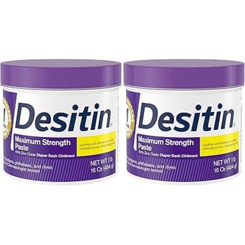 Desitin Maximum Strength Baby Diaper Rash Cream with 40% Zinc Oxide for Treatment, Relief & Prevention, Hypoallergenic, Phthalate- & Paraben-Free Paste, 16 oz (Pack of 2)
