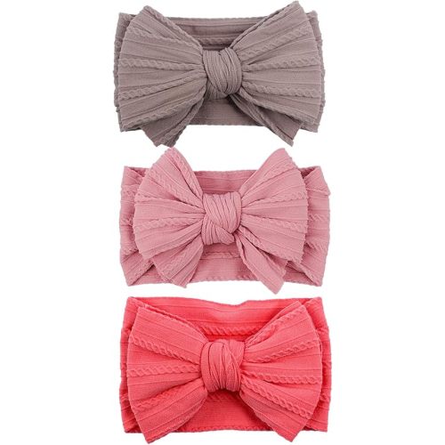 LemonSpace Handmade Baby Girls Headbands Soft Stretchy Nylon Hair Bands Hair Accessories with Bows for Newborn Baby Girls Infant Toddlers Kids(Tea Rose mix)