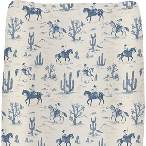 Vintage Western Cowboy Changing Pad Covers for Baby Girls Boys Retro Cowboy Horse Cactus Fitted Changing Table Cover Mats Wild Desert Soft Diaper Changing Table Sheets for 32''×16'' Contoured Pad