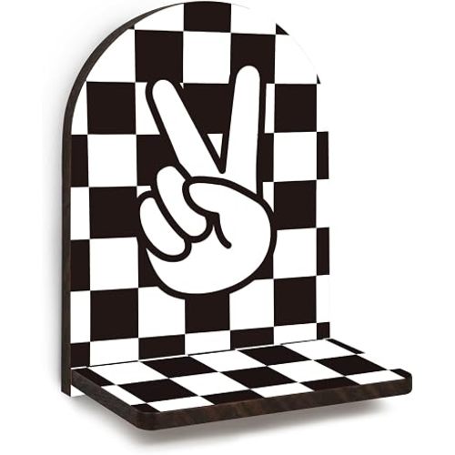 Boys Kids Black and White Checkered Arched Wall Shelf Decor, Preppy Boys Wooden Floating Shelves, Kids Checkered Kitchen Hanging Wall Shelves Decor for Boy Bathroom Playroom Nusery, 9.45x7.09