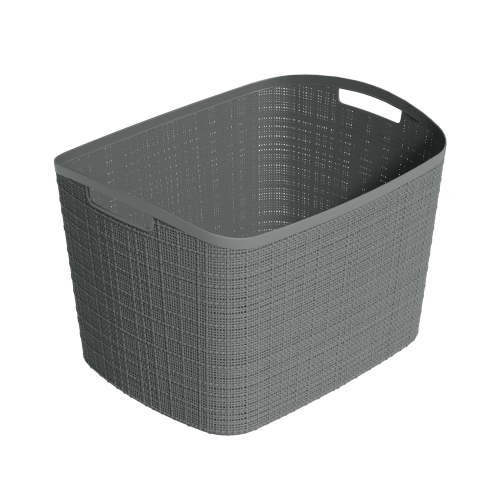 Curver Jute Extra Large Durable Resin Organization and Storage Basket Bin, Grey