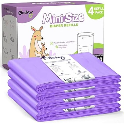 Refills Compatible with DEKOR MINI Diaper Pail Refills Bags | 4 Pack | Extra 20% Length Holds up to 1380 | Extra Thickness Powerful Odor Eliminate | Lavender Scent | Diaper Pail Refill Most Economical