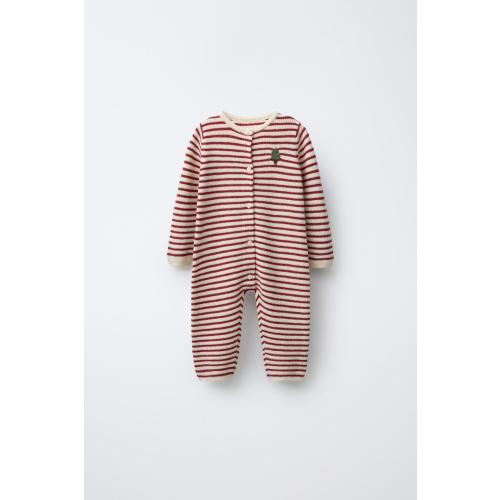 EMBROIDERED TREE KNIT STRIPED JUMPSUIT - Maroon | ZARA United States